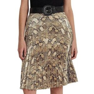 Lauren Ralph Lauren 16 Skirt Pleated Snake Animal Print Satin Charmeuse NWT